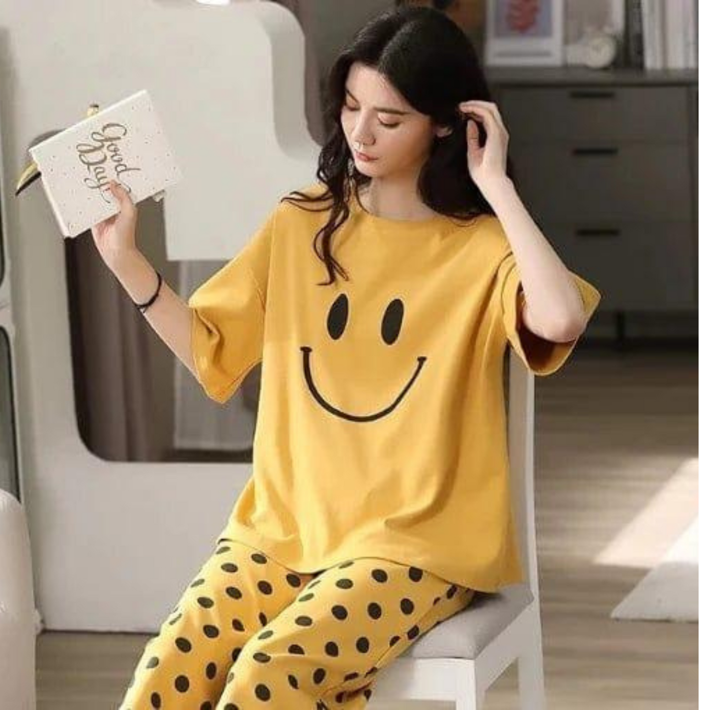 Comfortable 2Pcs Stitched Cotton Jersey Night Suit