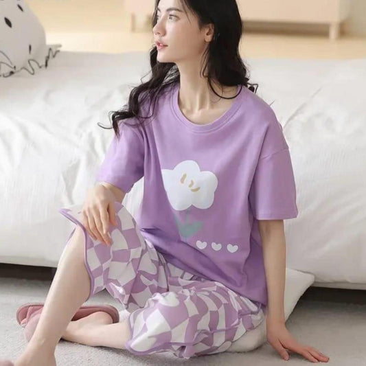 Comfortable 2Pcs Stitched Cotton Jersey Night Suit