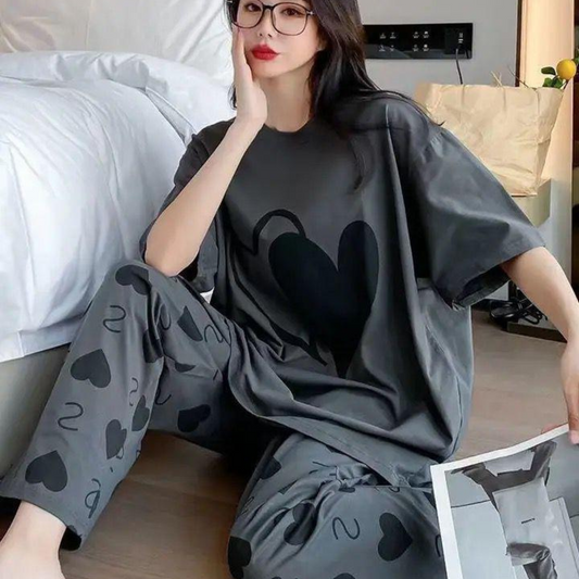 Comfortable 2Pcs Stitched Cotton Jersey Night Suit