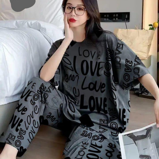 Comfortable 2Pcs Stitched Cotton Jersey Night Suit