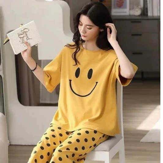 Comfortable 2Pcs Stitched Cotton Jersey Night Suit