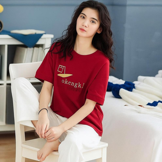 Comfortable 2Pcs Stitched Cotton Jersey Night Suit