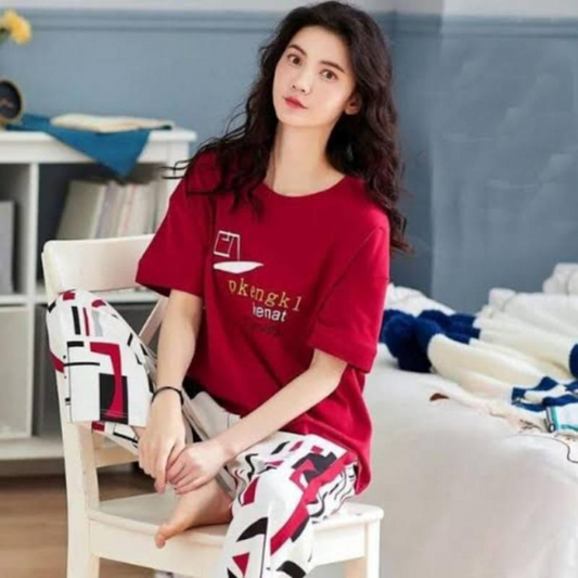 Comfortable 2Pcs Stitched Cotton Jersey Night Suit