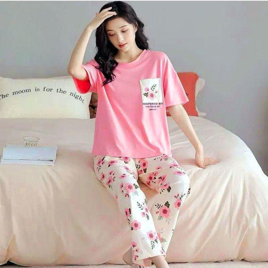 Women 2 PCS Stiched Cotton Jersey Night Suit